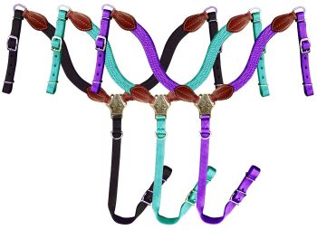 Showman Nylon Brow Band Headstall and Breast collar set with leather accents #6